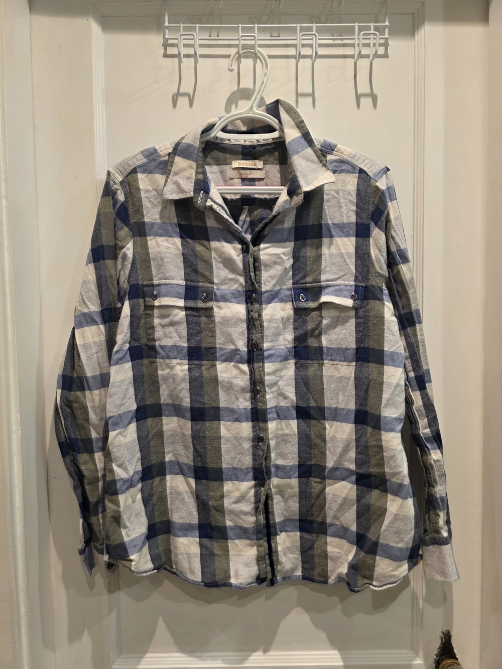 Blue and Gray Plaid Button-Up Shirt